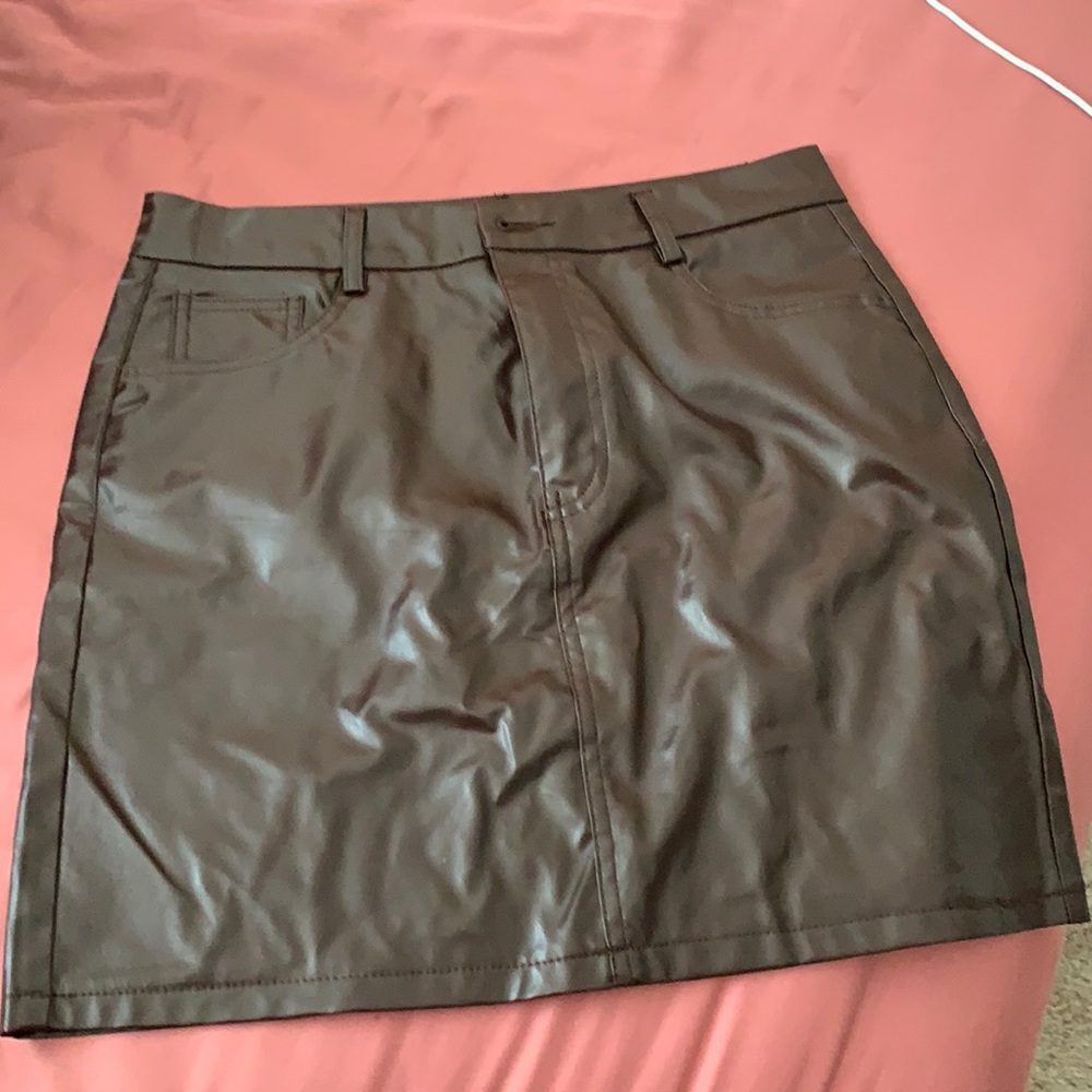 Brown PU Mini Skirt